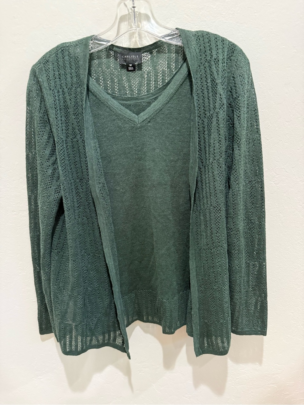 Carlisle Forest Green Open Knit Sweater Cardigan Set